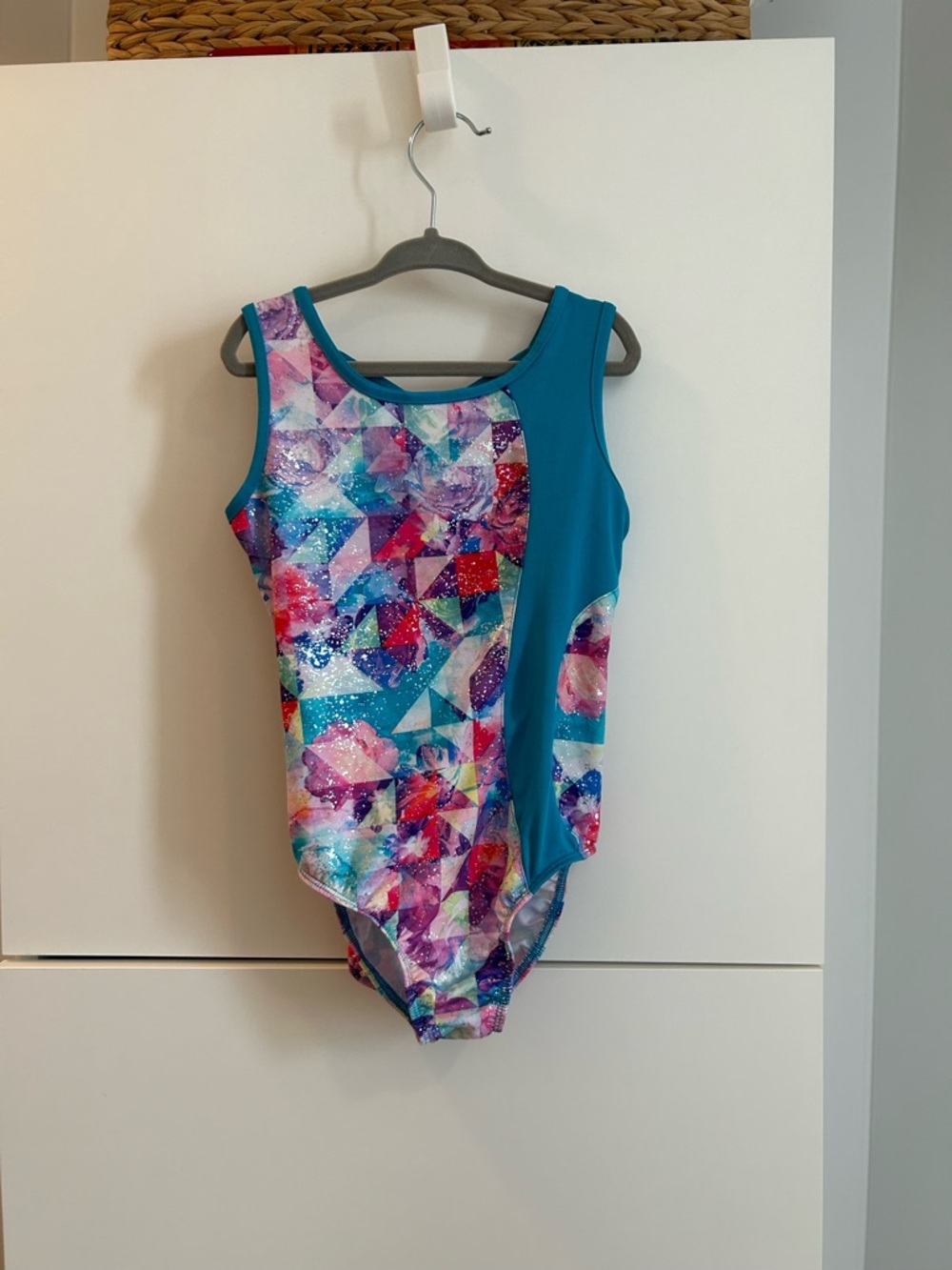 Danskin Teal-Trim Girls Leotard with Pastel Print Size S/CH (6-6X)